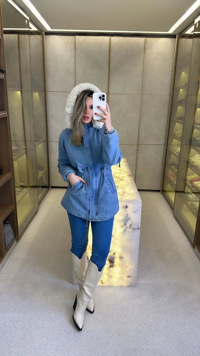 Parka Jeans | Capuz Pelinhos