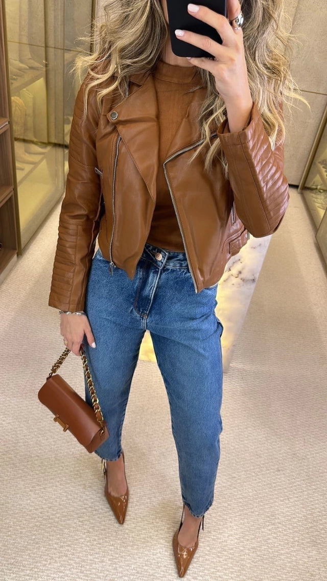 Jaqueta PU Com Zíper