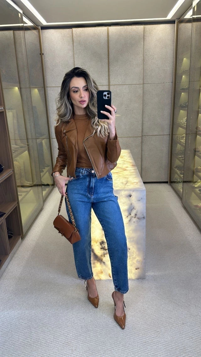 Jaqueta PU Com Zíper