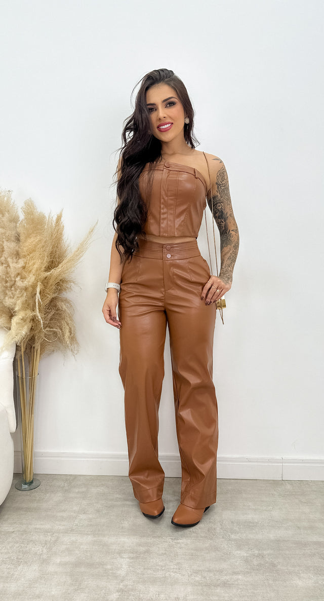 Conjunto Feminino Cropped e Calça Pantalona Jenni