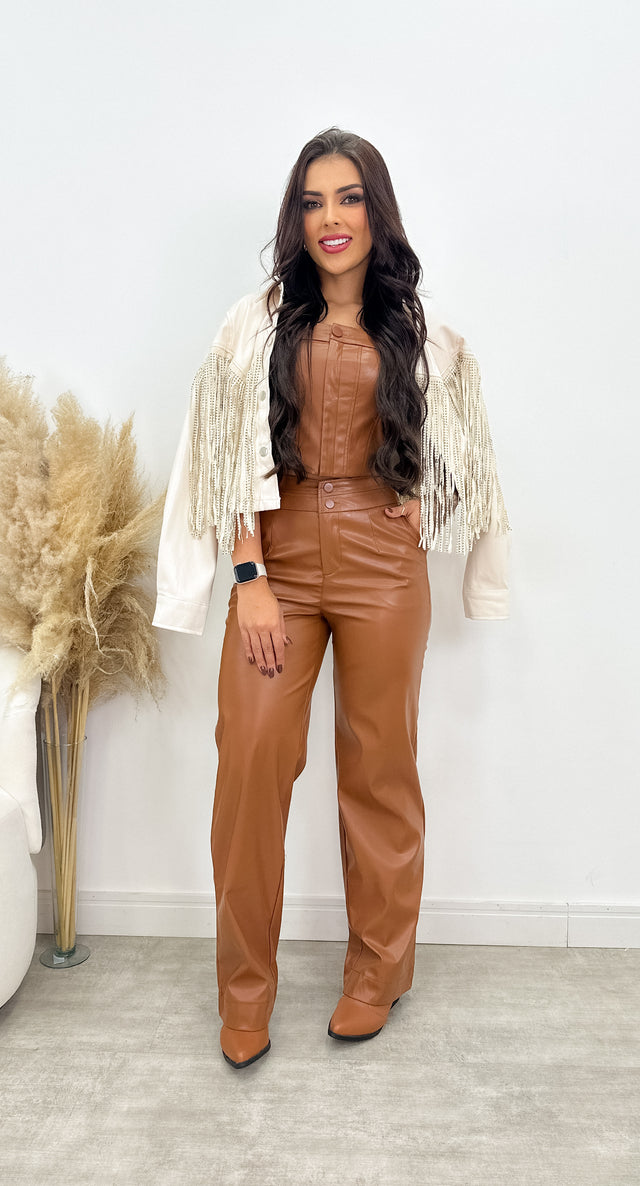 Conjunto Feminino Cropped e Calça Pantalona Jenni