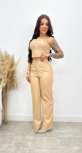 Conjunto Feminino Cropped e Calça Pantalona Jenni