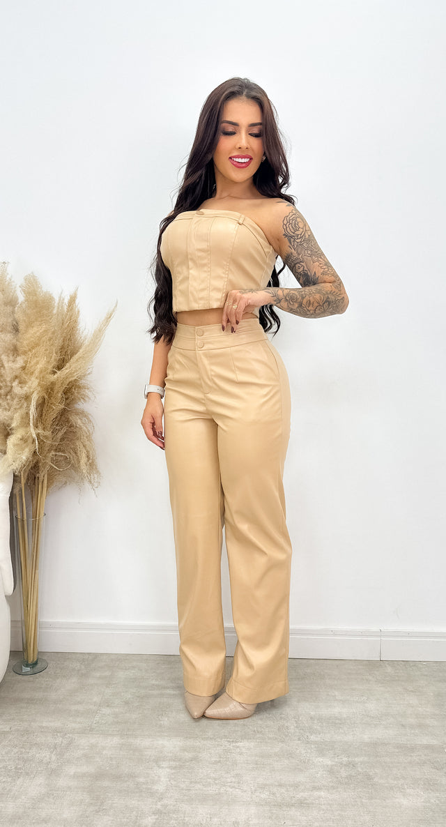 Conjunto Feminino Cropped e Calça Pantalona Jenni