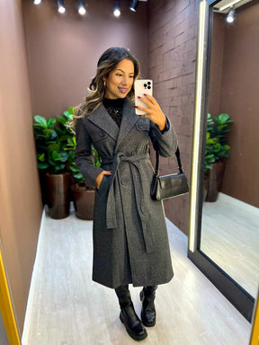 Casaco Longo Lã Batida Com Cinto - Nápoles