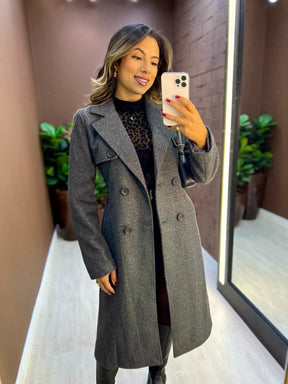 Casaco Longo Lã Batida Com Cinto - Nápoles