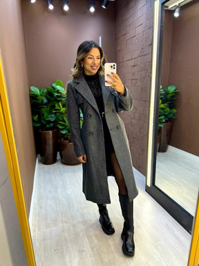 Casaco Longo Lã Batida Com Cinto - Nápoles