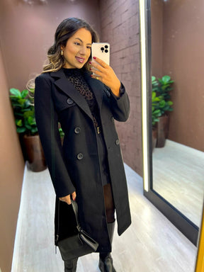 Casaco Longo Lã Batida Com Cinto - Nápoles