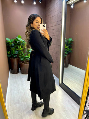 Casaco Longo Lã Batida Com Cinto - Nápoles