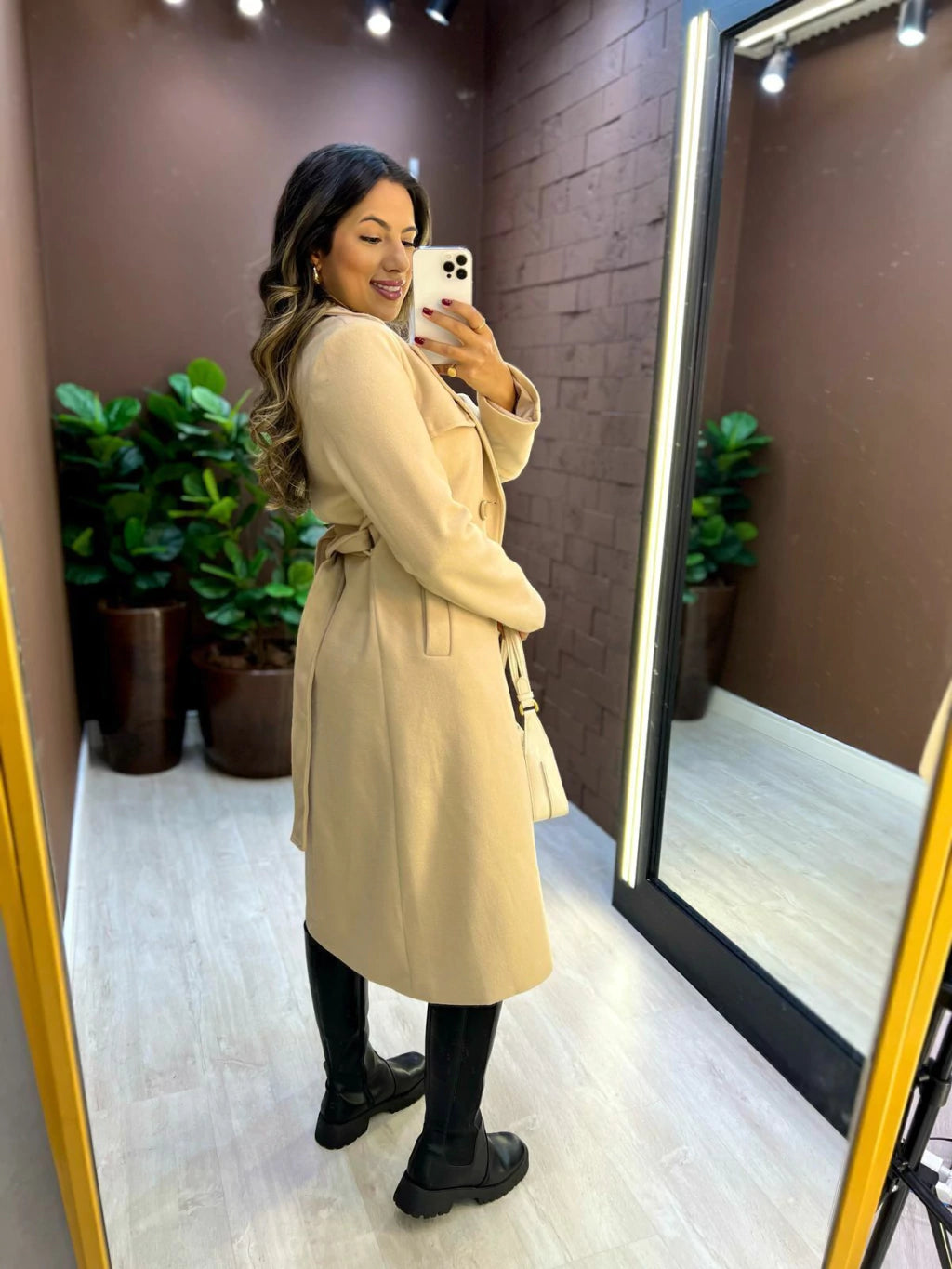 Casaco Longo Lã Batida Com Cinto - Nápoles